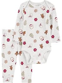 Child of Mine Baby Boy Bodysuit Pant Set Santa Milk & Cookies