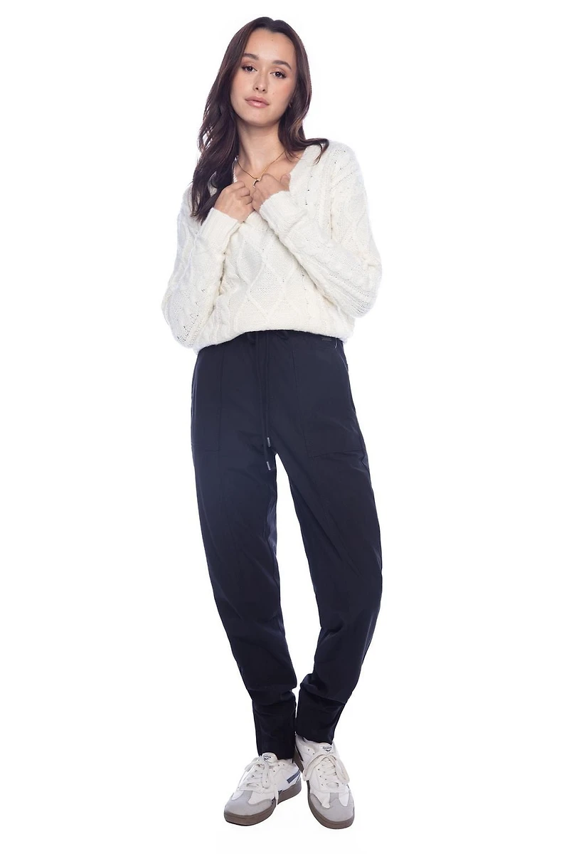 Jeaniologie™ Jogging taille haute pour femme à enfiler – Noir Taille P-TTG