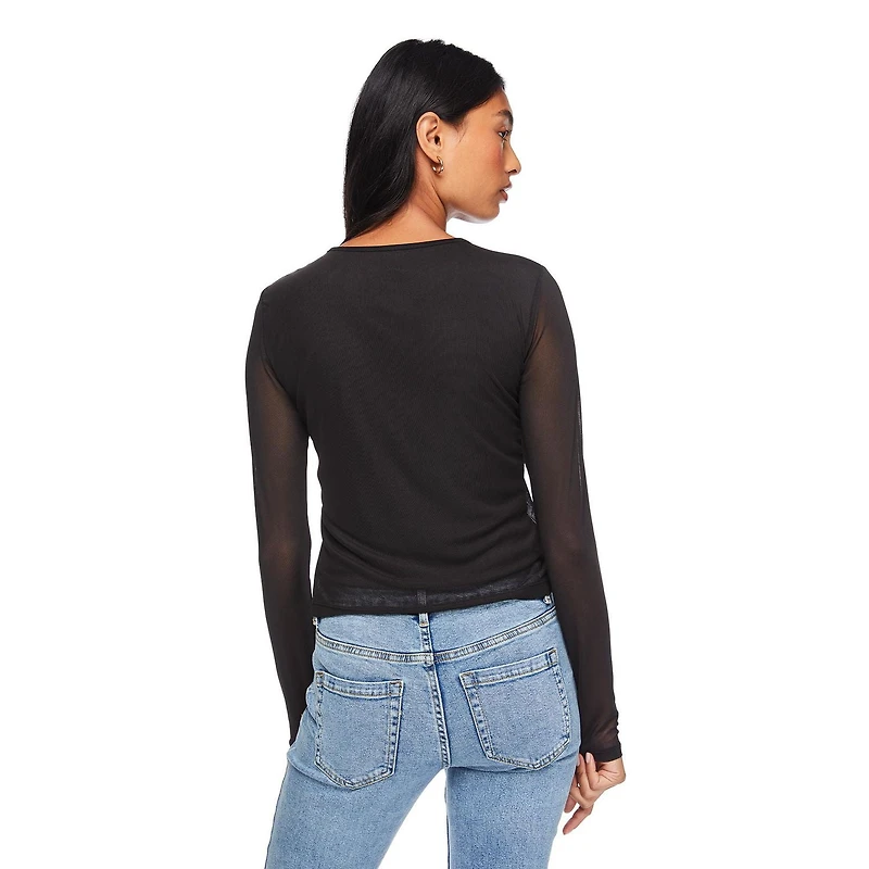 T-shirt en maille à manches longues No Boundaries pour femmes Tailles TP–TTG