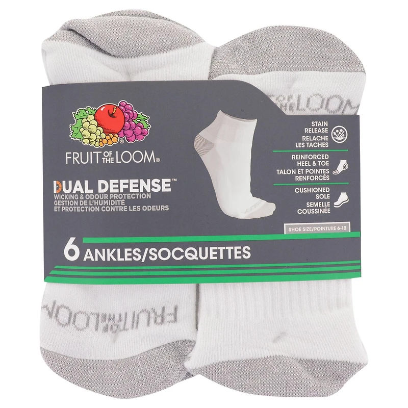 Fruit of the Loom Men's Dual Defense Ankle Socks 6 Pairs, Men's Ankle Socks 6 Pairs