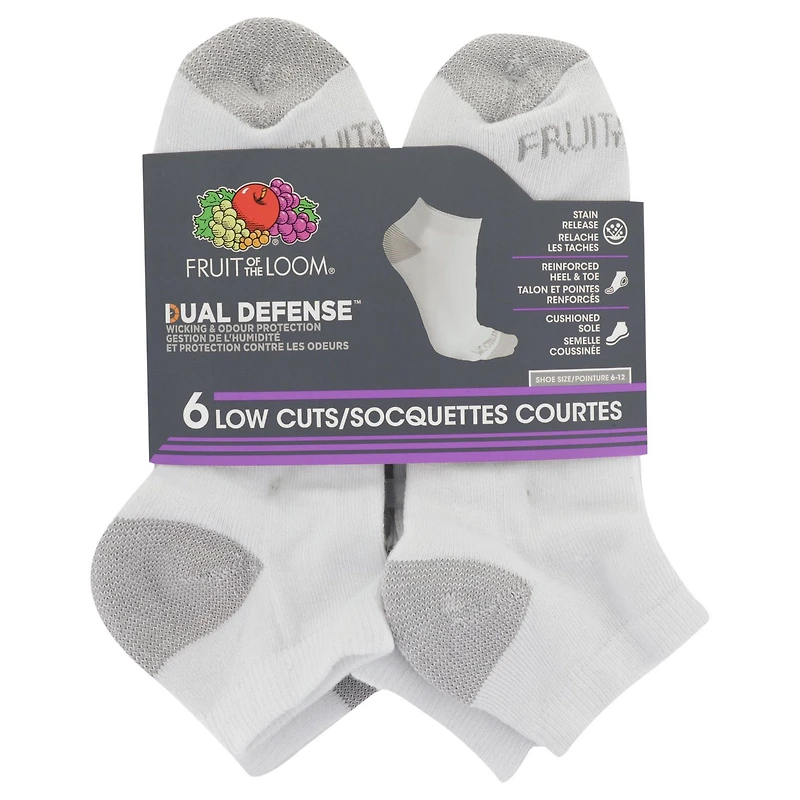 Fruit of the Loom Men's Dual Defense Low Cut Socks 6 Pairs, Mens Low Cut Socks 6 Pairs