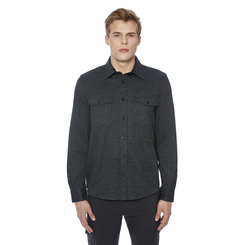 Dark Black Men's Long-Sleeve  Woven Shirt Flannel