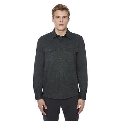 Dark Black Men's Long-Sleeve  Woven Shirt Flannel