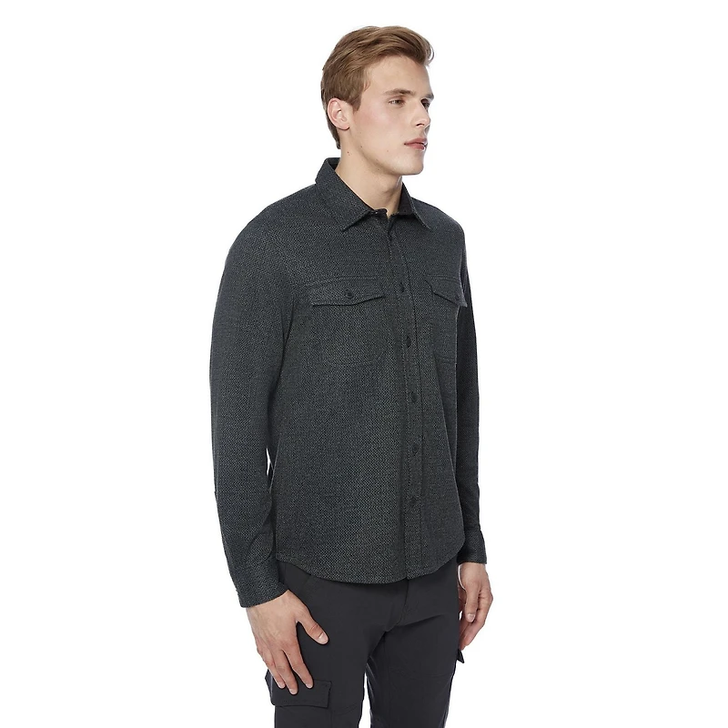 Dark Black Men's Long-Sleeve  Woven Shirt Flannel