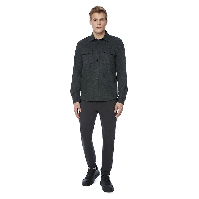 Dark Black Men's Long-Sleeve  Woven Shirt Flannel