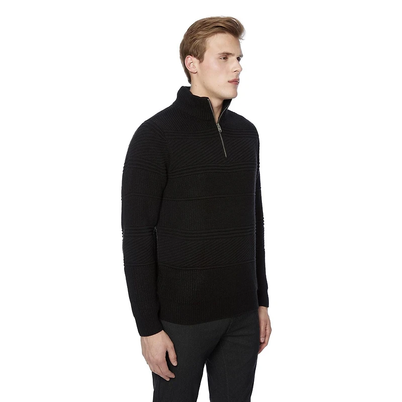 Chandail manches longues col montant Zip 1/4 Dark Black