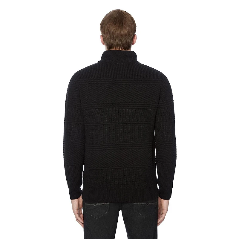Dark Black Men's Long-Sleeve 1/4 Zip Mock Neck Sweater