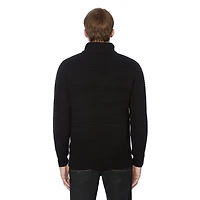 Dark Black Men's Long-Sleeve 1/4 Zip Mock Neck Sweater