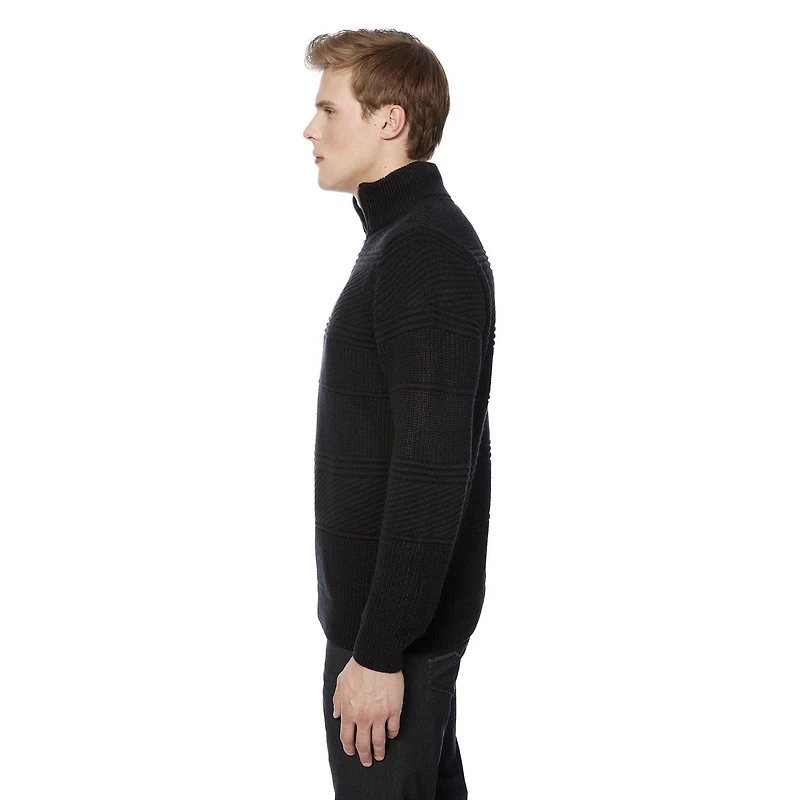 Dark Black Men's Long-Sleeve 1/4 Zip Mock Neck Sweater
