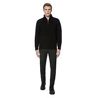 Dark Black Men's Long-Sleeve 1/4 Zip Mock Neck Sweater
