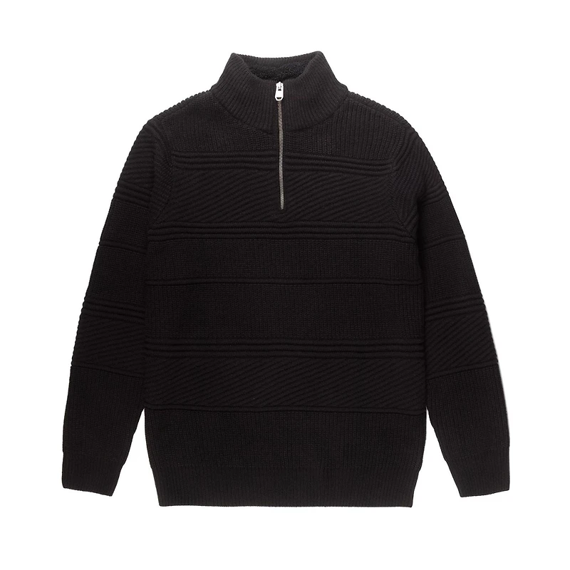 Dark Black Men's Long-Sleeve 1/4 Zip Mock Neck Sweater