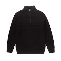 Dark Black Men's Long-Sleeve 1/4 Zip Mock Neck Sweater
