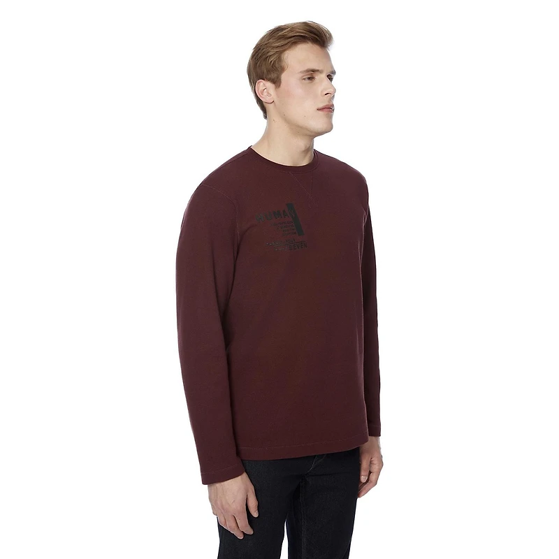 Dark Black Men's Long Sleeve Crew Neck