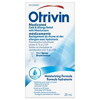 Otrivin Medicated w/Moisturizers Cold & Allergy Relief Nasal Decongestant, 20ml, 20ml Mist Spray