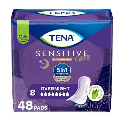 TENA Sensitive Care Serviettes contre l’incontinence féminine - De nuit - 48 unités