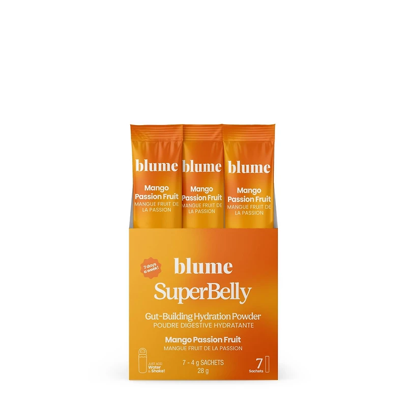 BLUME SuperBelly Gut Health-Building Hydration Powder with Pre/Pro-biotics & Electrolytes - Mango Passionfruit Flavoured, BLM SPRBLY MANG PASS 28g