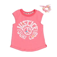 Justice Girls Peace Club Top with Scrunchie