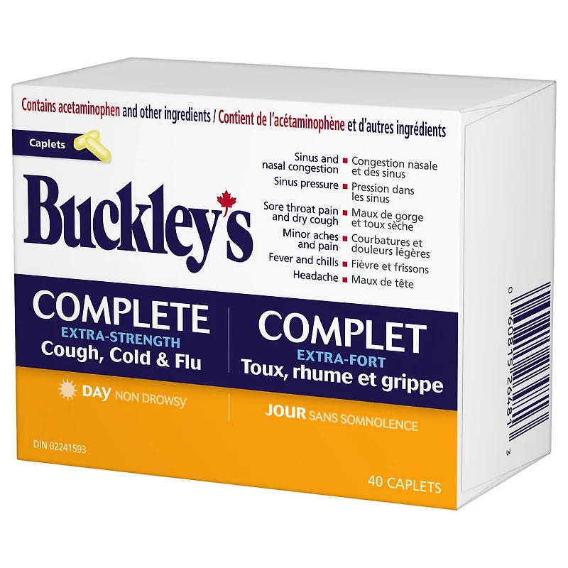 Buckley Complet extra-fort Toux, rhume et grippe – Jour – 40 Caplets
