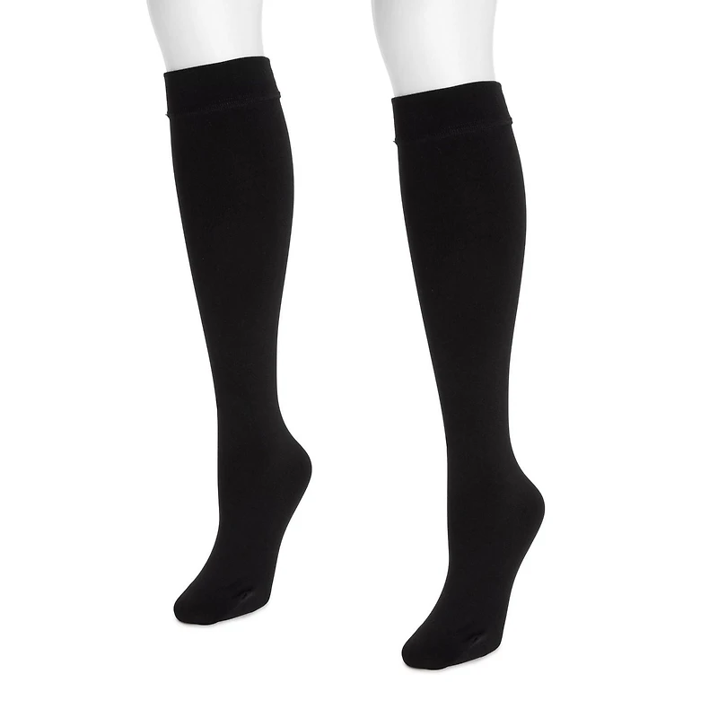 Muk Luks Women's Fleece Lined Knee High Tights 2 Pair