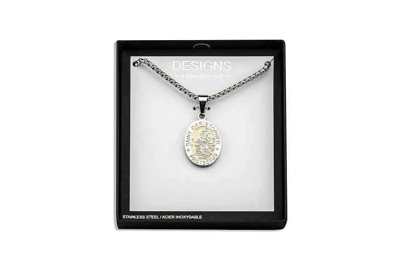 Designs pour Lui Acier Inoxydable St Christopher médaillon avec chaîne