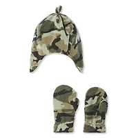 George Toddler Boys' Patterned Beanie and Mitts 2-Piece Fleece Set