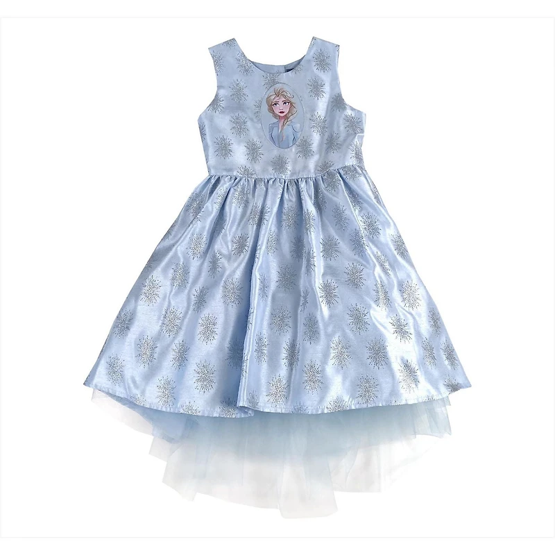 Disney Frozen robe san manches et ourlet bas et haut pour filles toute imprimé en shantoug avec scintillant.