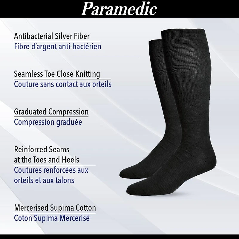Bas compression Premium Paramedic 15-20 mmHg homme noir (1 paire) - Medium Bas de compression Paramedic pour hommes - Style élégant Premium de coton, jusqu'au genou, 15-20 mmHg