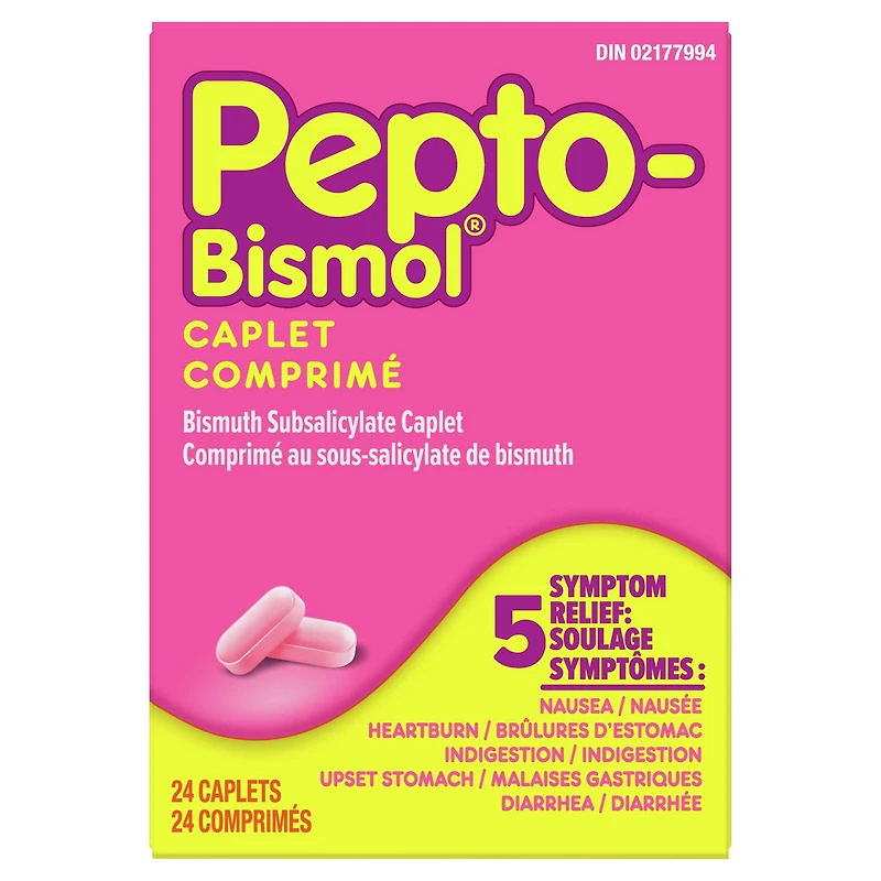 Pepto Bismol Caplets for Nausea, Heartburn, Indigestion, Upset Stomach, and Diarrhea, 24 ct