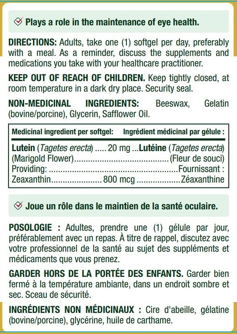 NATURE'S BOUNTY Lutéine, aide à soutenir la santé des yeux en cas de cataracte et dégénérescence maculaire liée à l’âge, à réduire le risque de cataracte et à améliorer la densité optique du pigment maculaire, format économique 60 paquet 60 gélules