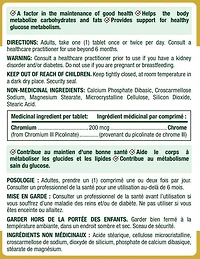 NATURE'S BOUNTY Chrome sans levure 200 mcg aide à maintenir une glycémie normale et la capacité du corps à métaboliser les nutriments, favorise le métabolisme sain du glucose, comprimés 100 paquet 100 tablettes