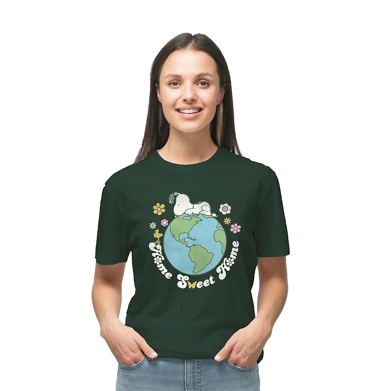 Peanuts Ladies Home Sweet Earth Short Sleeve T-Shirt