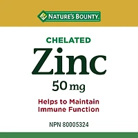 NATURE'S BOUNTY Zinc, 50 mg, soutien de la fonction immunitaire, aide à métaboliser les nutriments, aide à la formation des tissus, pour une bonne santé et une peau saine, caplets 100 paquet