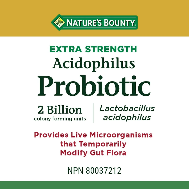 NATURE'S BOUNTY Extra Strength Acidophilus Probiotic, Lactobacillus Acidophilus, Temporarily Modifies Gut Flora, Live Microorganisms, 2 Billion Colony Forming Units,150 Caplets 150.0 count, 150 Caplets