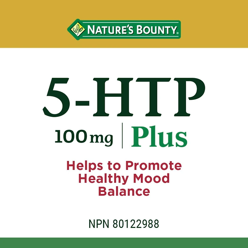 NATURE'S BOUNTY 5-HTP 100 mg Plus, Helps Promote Healthy Mood Balance, With L-5 Hydroxytryptophan, Valerian, Magnesium, Niacinimide and Vitamin B6 120