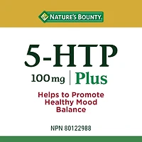 NATURE'S BOUNTY 5-HTP 100 mg Plus, Helps Promote Healthy Mood Balance, With L-5 Hydroxytryptophan, Valerian, Magnesium, Niacinimide and Vitamin B6 120