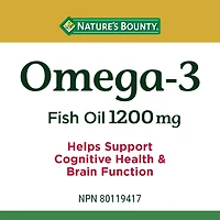 NATURE'S BOUNTY Omega-3 Fish Oil, 1200 mg, Value Size, Supports Cognitive Health & Brain Function, Source of Omega-3 Fatty Acids EPA & DHA, Softgels 120.0 count, 120 Softgels