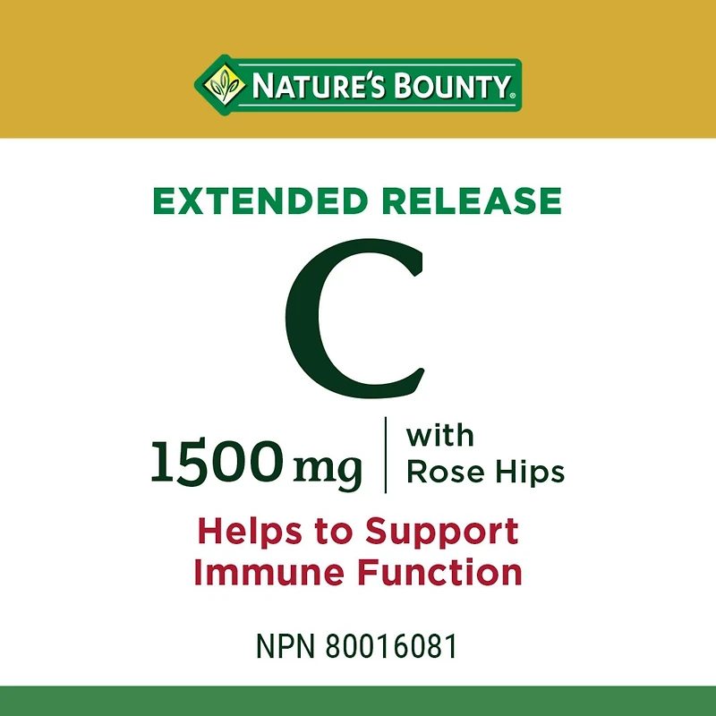 NATURE'S BOUNTY Vitamin C With Rose Hips, 1500 mg, Extended Release, Helps Maintain Immune Function, Coated Tablets 100.0 count, 100 Coated Tablets
