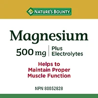 NATURE'S BOUNTY Magnesium Plus Electrolytes, 500 mg, Helps Maintain Muscle Function, Helps Tissue Formation & Development, Helps Maintain Bones & Teeth,<br>Helps Body Metabolize Nutrients, Tablets 150.0 count, 150 Tablets