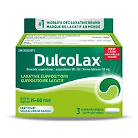 DulcoLax Suppositoires 10 mg bisacodyl, laxatif pour soulager la constipation occasionnelle en 15 à 60 minutes, soulagement de la constipation pour les adultes et les enfants de 12 ans et plus, femmes allaitantes, 3 unités 10 mg de Bisacodyl, 3 suppositoires