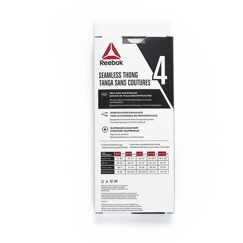 Paq. de 4 culottes tanga sans coutures Reebok pour dames Taille P.-TG.