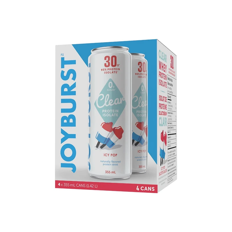 Joyburst Clear Protein Isolate Drink, Icy Pop, 4 x 355mL