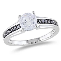 Bague  avec 1.38 carat de saphir blanc synthétique et 0.14 carat de diamants noirs en argent sterling