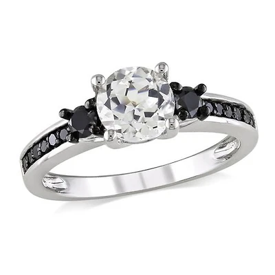 Asteria 1.38 Carat T.G.W. Created White Sapphire and 0.33 Carat T.W. Black Diamond Sterling Silver Engagement Ring