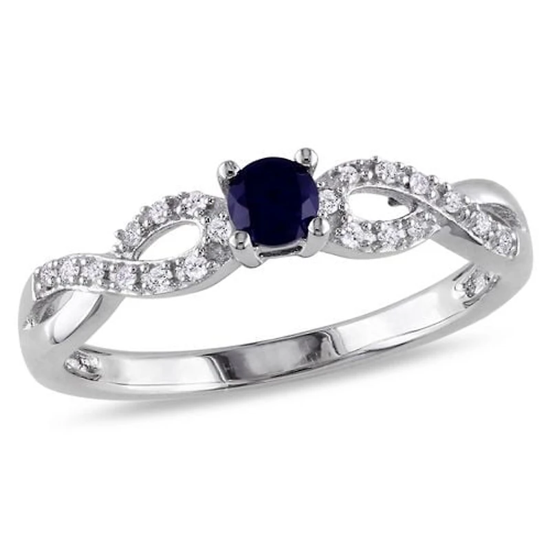 Tangelo 0.20 Carat T.G.W. Created Blue Sapphire and Diamond Accent Sterling Silver Cross-Over Promise Ring