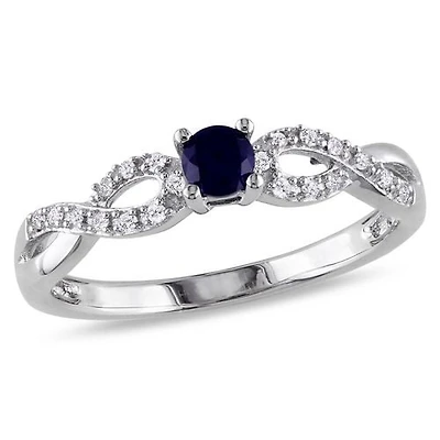 Tangelo 0.20 Carat T.G.W. Created Blue Sapphire and Diamond Accent Sterling Silver Cross-Over Promise Ring