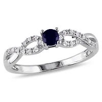 Tangelo 0.20 Carat T.G.W. Created Blue Sapphire and Diamond Accent Sterling Silver Cross-Over Promise Ring