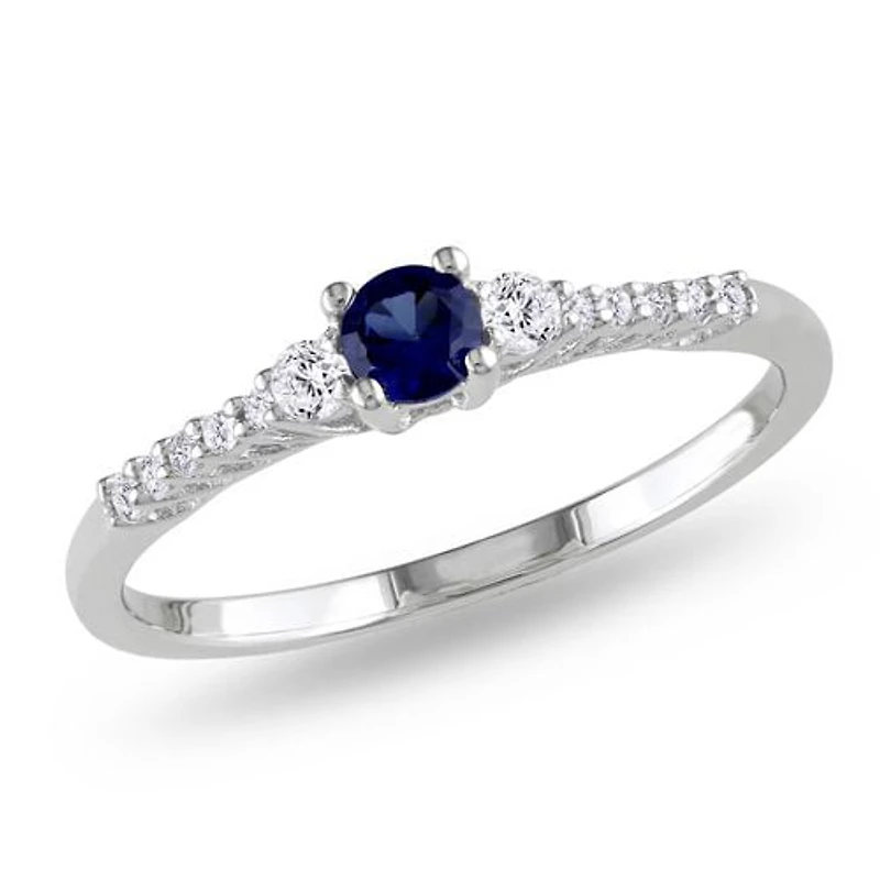 Tangelo 0.33 Carat T.G.W. Created Blue Sapphire and Diamond Accent Sterling Silver Promise Ring