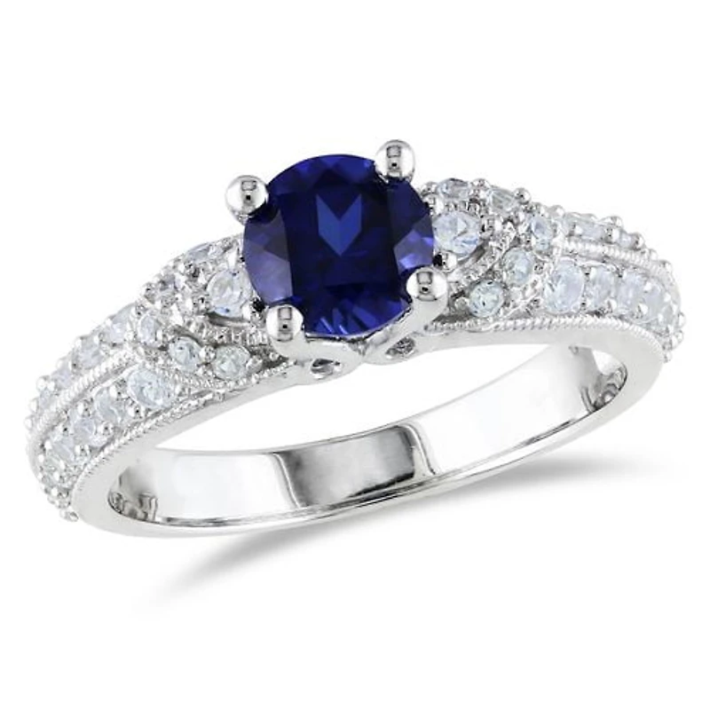 Tangelo 1.67 Carat T.G.W. Created Blue and White Sapphire Sterling Silver Engagement Ring