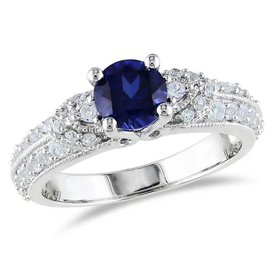 Tangelo 1.67 Carat T.G.W. Created Blue and White Sapphire Sterling Silver Engagement Ring