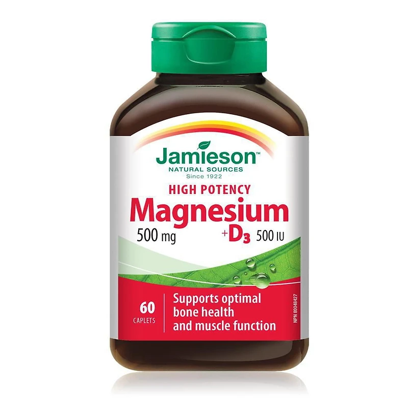 Jamieson Magnésium 500 mg + D3 500 UI 60 caplets